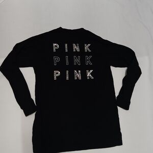Black Long Sleeve Shirt with Silver Lettering victorias secret cotton fabric